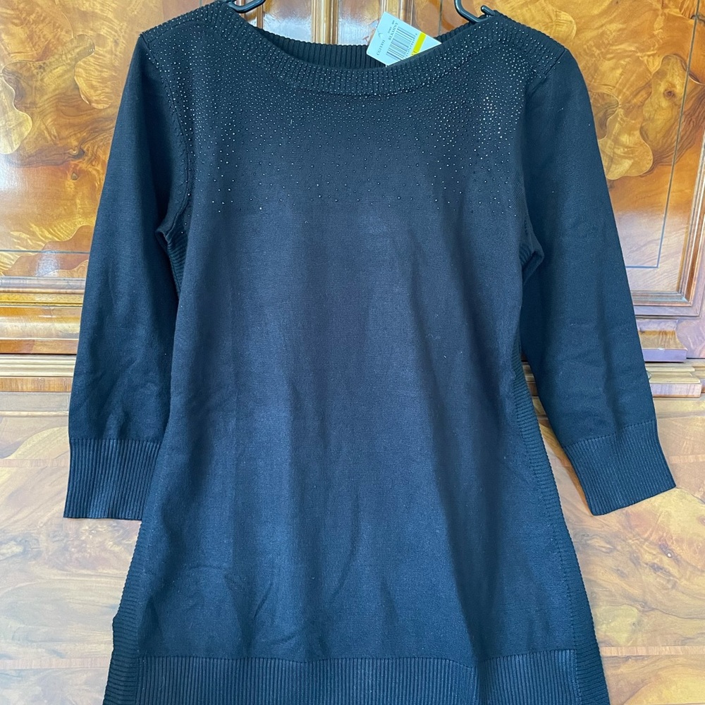 Cable & Gauge Rhinestoned Black Sweater/Blouse